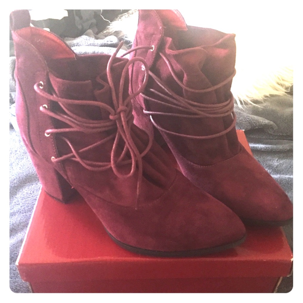 Burgundy suede booties